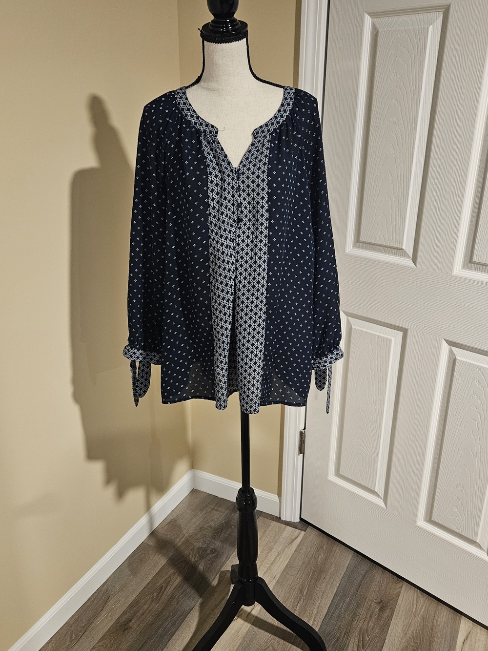 Counterparts Navy and White Mixed-Print Peasant Blouse